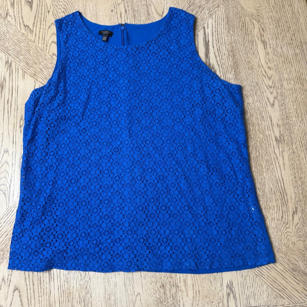 Talbots Woman Petites Women's 2XP Blue Lace Tank Top Sleeveless Blouse